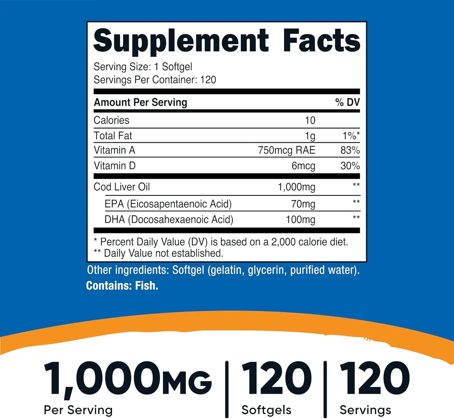 Nutricost Cod Liver Oil 1000mg Softgel